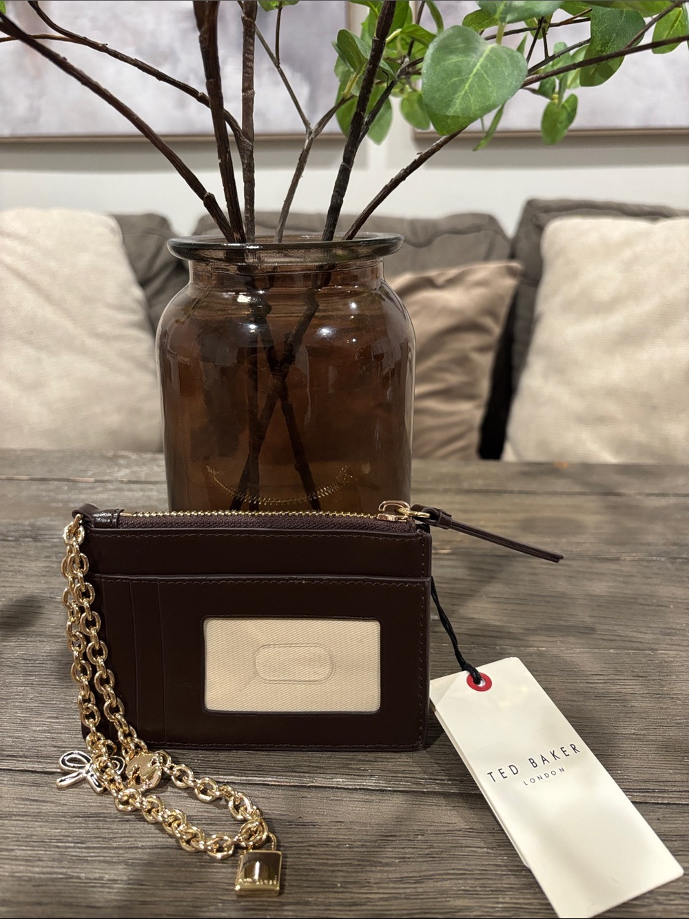 Ted Baker Brown Leather Mini Chain Cardholder Crossbody - Picture 3 of 4